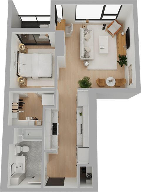 Floor plan for 1 bed, 1 bath, 655 sqft